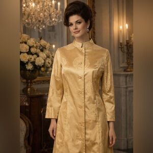 Vintage 1960’s, gold embossed dress jacket- button front- mandarin collar S/M